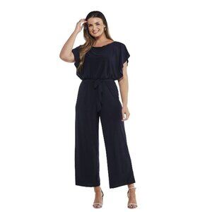 Emma & Michele Solid Blouson Wide Leg Black Jumpsuit